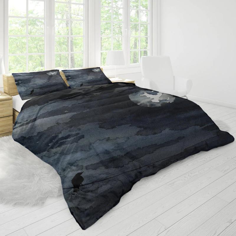 Moonlit Raven Duvet Cover - Watercolour Painting Bedding - Twin Queen or King Size Duvet or Comforter Brazen Design Studio Dark Slate Gray