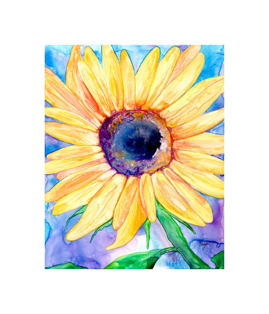 Sunflower Watercolor Painting - Vibrant Floral Flowers Fine Art Print Brazen Design Studio Light Goldenrod