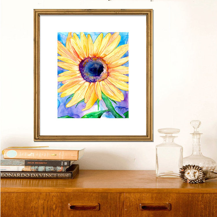 Sunflower Watercolor Painting - Vibrant Floral Flowers Fine Art Print Brazen Design Studio Light Goldenrod