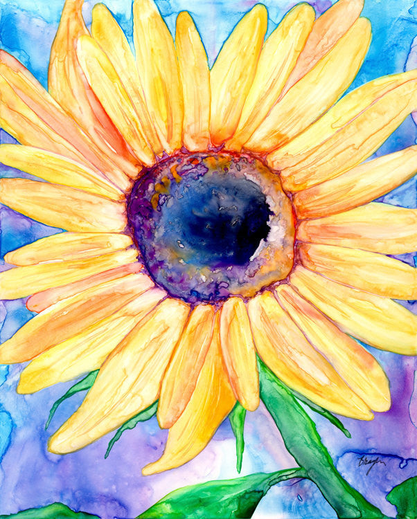 Sunflower Watercolor Painting - Vibrant Floral Flowers Fine Art Print Brazen Design Studio Light Goldenrod