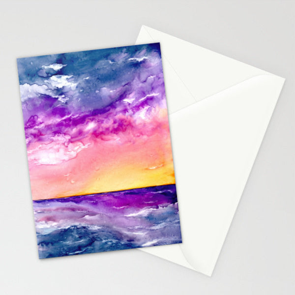 Sunset Storm Art Card - Orange Yellow Seascape Painting Brazen Design Studio Light Salmon