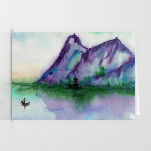 Fishing Boat Seascape Sumi-e Art Card Brazen Design Studio Slate Gray