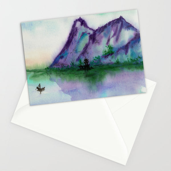 Fishing Boat Seascape Sumi-e Art Card Brazen Design Studio Dark Gray