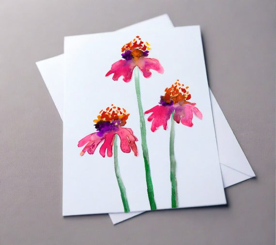 Echinacea Floral Watercolour Art Card Brazen Design Studio Snow