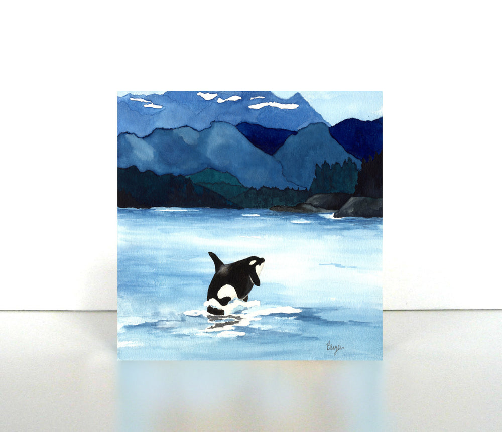 Orca Killer Whale Birchwood or Metal Art Print - Ocean Wildlife Home Decor Brazen Design Studio Dark Slate Blue