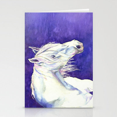 White Horse Equine Painting Art Card Brazen Design Studio Dark Slate Blue