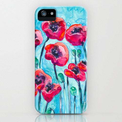Floral Phone Case Poppy Sky Painting - Designer iPhone Samsung Case Brazen Design Studio Maroon
