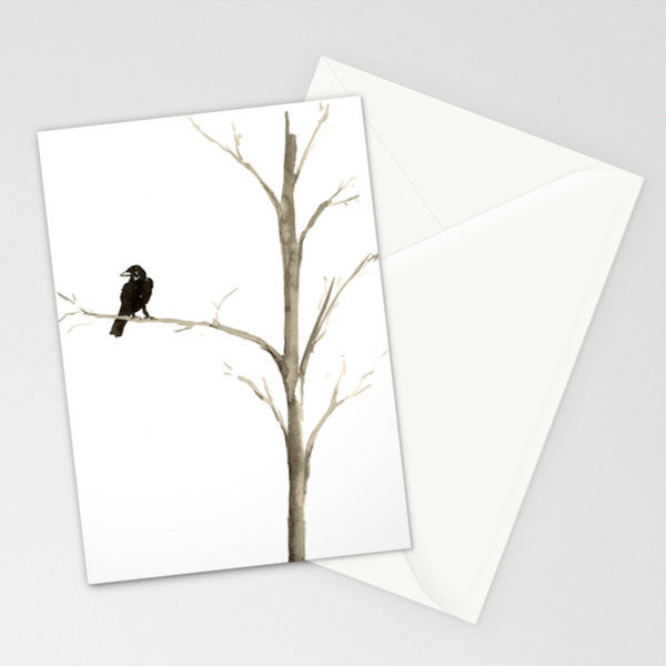 Raven Ink Painting - Minimalist Crow Art - Fine Art Card Brazen Design Studio White Smoke
