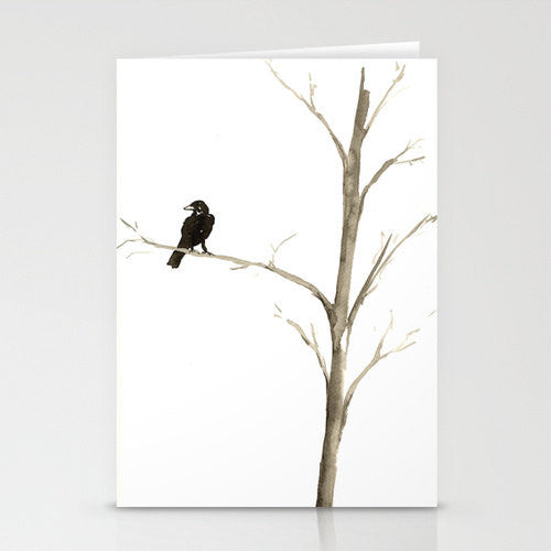 Raven Ink Painting - Minimalist Crow Art - Fine Art Card Brazen Design Studio Snow