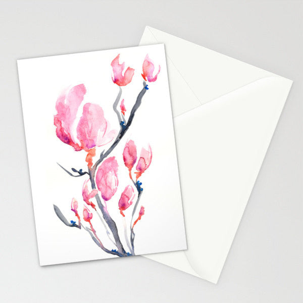 Japanese Magnolia Floral Sumi-e Painting Art Card Brazen Design Studio White Smoke