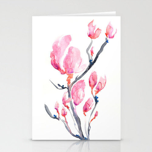 Japanese Magnolia Floral Sumi-e Painting Art Card Brazen Design Studio Light Pink