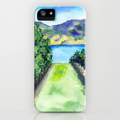 Vineyard Phone Case - Winery Landscape Painting - Cell Phone Cover - Designer iPhone Samsung Case Brazen Design Studio Yellow Green