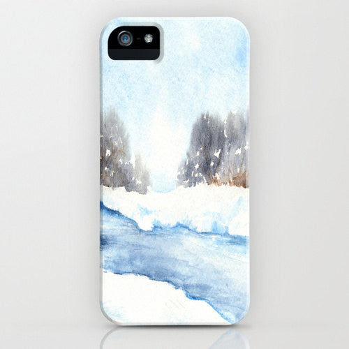 Phone Case Mid-Winter Musing - Snowy Landscape - Designer iPhone Samsung Case Brazen Design Studio Light Steel Blue