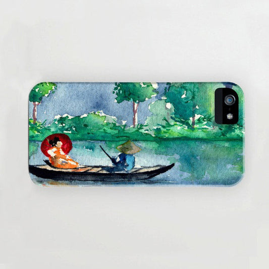 Geisha Phone Cover - Memoirs of a Geisha Painting - Designer iPhone Samsung Case Brazen Design Studio Sea Green