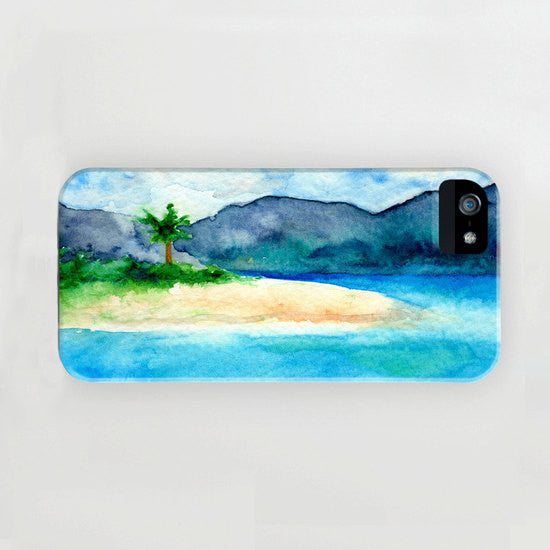 Phone Case Caribbean Sea - Sandy Cove Seascape Painting - Designer iPhone Samsung Case Brazen Design Studio Bisque