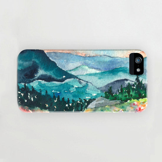 Phone Case - Valley of Dreams Watercolor Painting - Designer iPhone Samsung Case Brazen Design Studio Steel Blue
