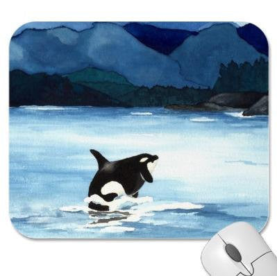 Mousepad - Orca Watercolor Painting Killer Whale - Reproduction Art for Home or Office Brazen Design Studio Lavender