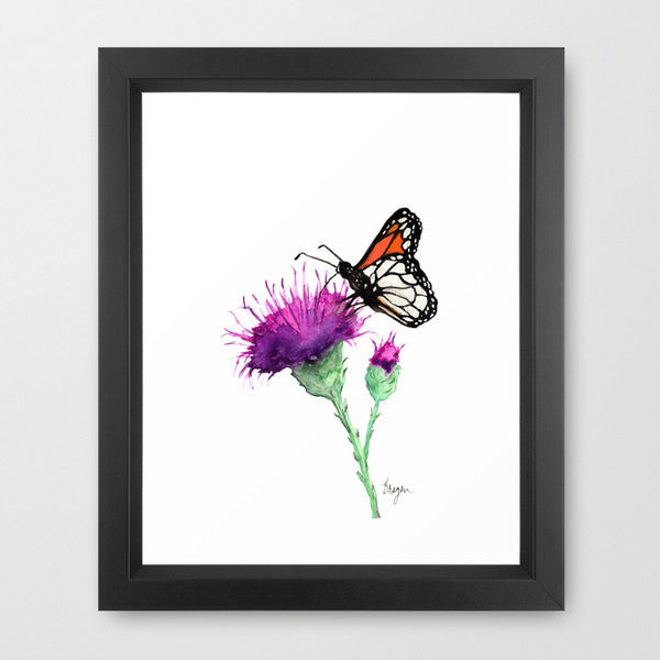 Watercolor Painting - Monarch and Milk Thistle - Floral Nature Art Print Brazen Design Studio Snow