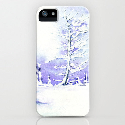 Phone Case Winter Tree -  Landscape Painting - Designer iPhone Samsung Case Brazen Design Studio Light Steel Blue