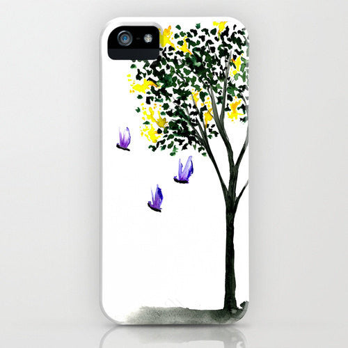 Butterflies Phone Case - Yellow Lilac Painting - Designer iPhone Samsung Case Brazen Design Studio Snow
