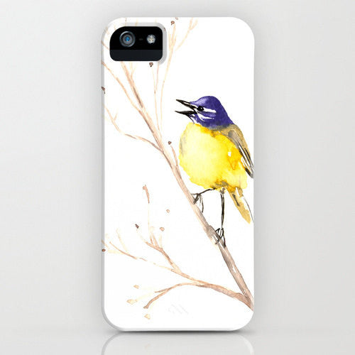 Yellow Wagtail Phone Case - Watercolor Bird Painting - Designer iPhone Samsung Case Brazen Design Studio Pale Goldenrod