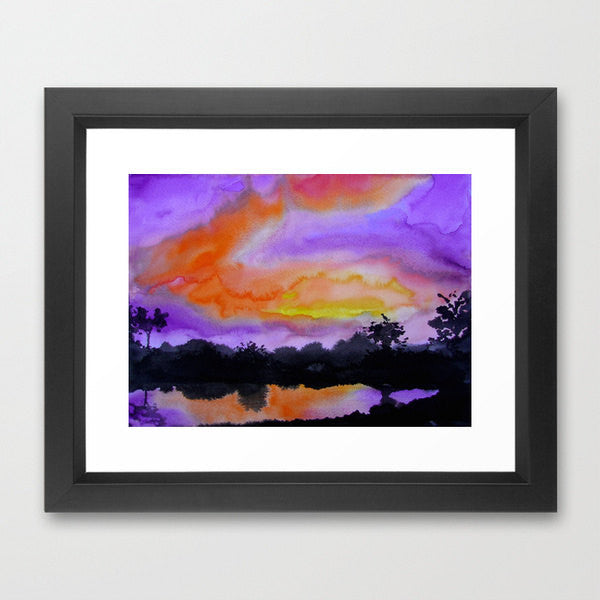 Watercolor Painting - Vibrant Sunset Dramatic Sky Sumi-e Art Print Brazen Design Studio Chocolate