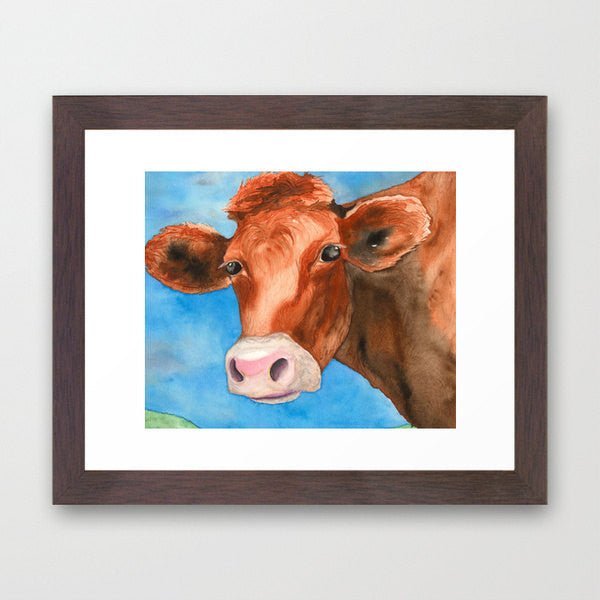 Watercolor Painting - Red Heifer Cow Bovine Country Art Print Brazen Design Studio Saddle Brown