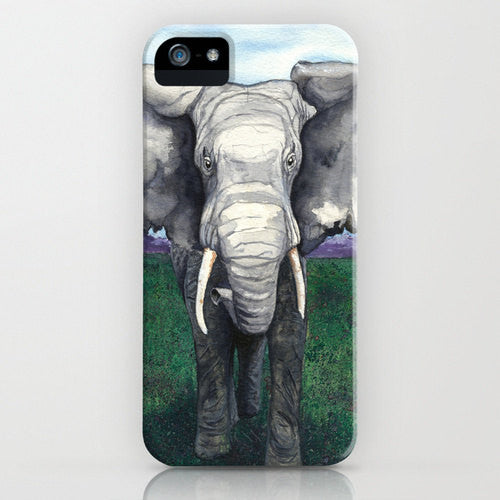 Elephant Watercolor Phone Case - Wildlife Painting - Designer iPhone Samsung Case Brazen Design Studio Dark Slate Gray