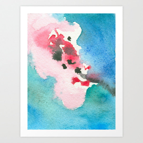 Watercolor Painting - Cherry Blossom Abstract Art Print - Pink Blue Home Decor Brazen Design Studio Sky Blue