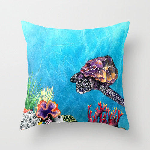 Decorative Pillow Cover - Sea Turtle - Throw Pillow Cushion - Fine Art Home Decor Brazen Design Studio Light Sea Green