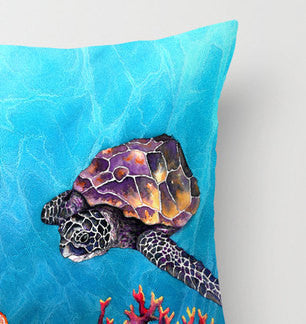Decorative Pillow Cover - Sea Turtle - Throw Pillow Cushion - Fine Art Home Decor Brazen Design Studio Turquoise