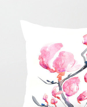 Decorative Pillow Cover - Japanese Magnolia - Floral Throw Pillow Cushion - Fine Art Home Decor Brazen Design Studio Light Pink