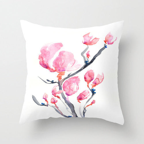 Decorative Pillow Cover - Japanese Magnolia - Floral Throw Pillow Cushion - Fine Art Home Decor Brazen Design Studio Light Pink