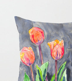 Decorative Pillow Cover - Floral Tulips - Throw Pillow Cushion - Fine Art Home Decor Brazen Design Studio Salmon