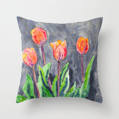 Decorative Pillow Cover - Floral Tulips - Throw Pillow Cushion - Fine Art Home Decor Brazen Design Studio Dark Gray