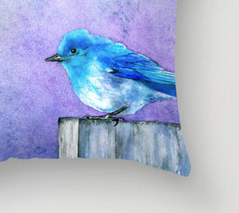 Decorative Pillow Cover - Bluebird Bliss - Bird Art - Throw Pillow Cushion - Fine Art Home Decor Brazen Design Studio Medium Purple