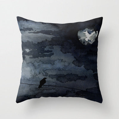 Decorative Pillow Cover - Moonlit Raven - Throw Pillow Cushion - Fine Art Home Decor Brazen Design Studio Dark Slate Gray