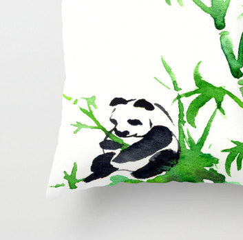 Decorative Pillow Cover - Panda Bamboo Painting - Throw Pillow Cushion - Fine Art Home Decor Brazen Design Studio Snow