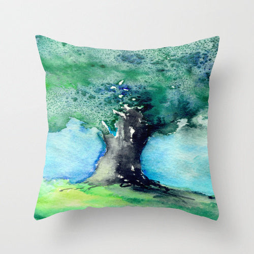 Decorative Pillow Cover - Oak Tree - Woodland Decor - Throw Pillow Cushion - Fine Art Home Decor Brazen Design Studio Cadet Blue