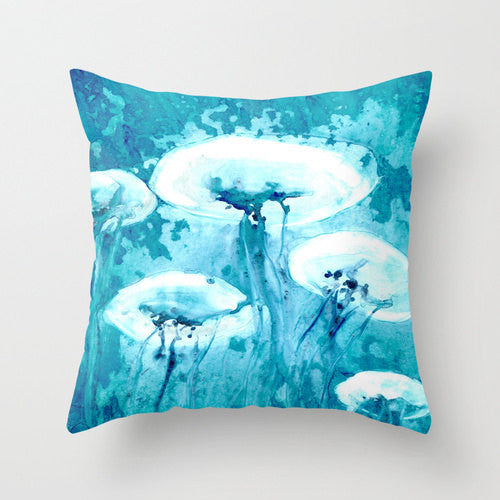 Decorative Pillow Cover - Jellyfish Painting - Throw Pillow Cushion - Fine Art Home Decor Brazen Design Studio Sky Blue