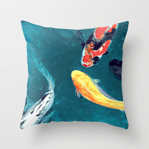 Decorative Pillow Cover - Koi Fish - Throw Pillow Cushion - Fine Art Home Decor Brazen Design Studio Dark Slate Gray