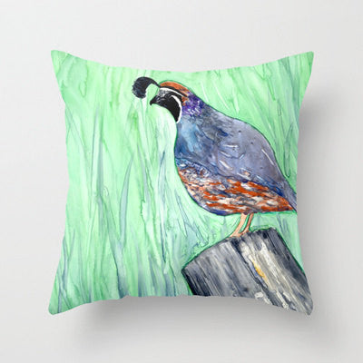 Decorative Pillow Cover - California Quail - Bird Art - Throw Pillow Cushion Home Decor Brazen Design Studio Powder Blue