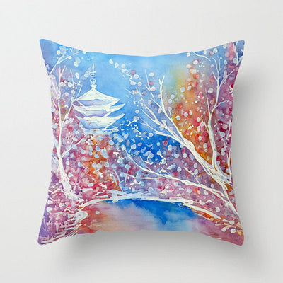 Decorative Pillow Cover - Cherry Blossoms - Floral Throw Cushion - Fine Art Home Decor Brazen Design Studio Cornflower Blue