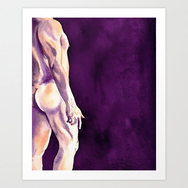 Temptation Nude Male Figurative - Watercolor Painting Art Print Brazen Design Studio Midnight Blue