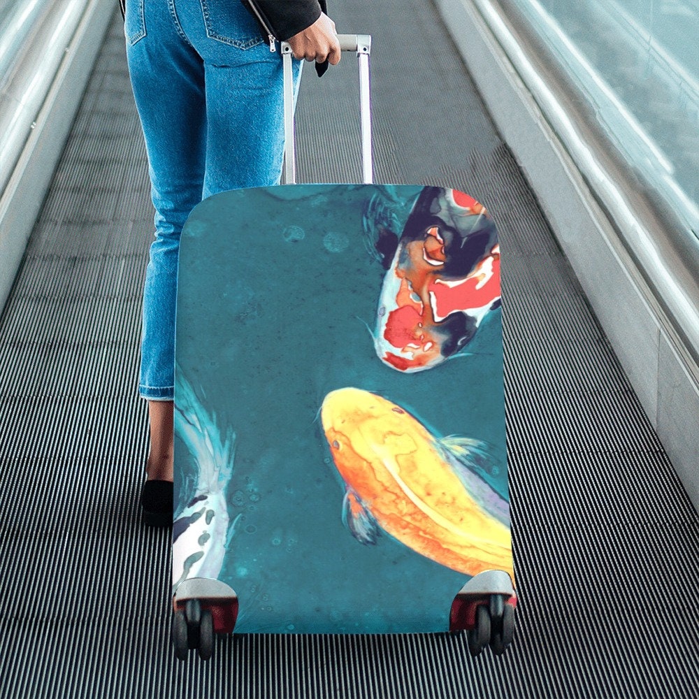 Koi Fish Luggage Cover - Wildlife Suitcase Protector - Luggage Wrap