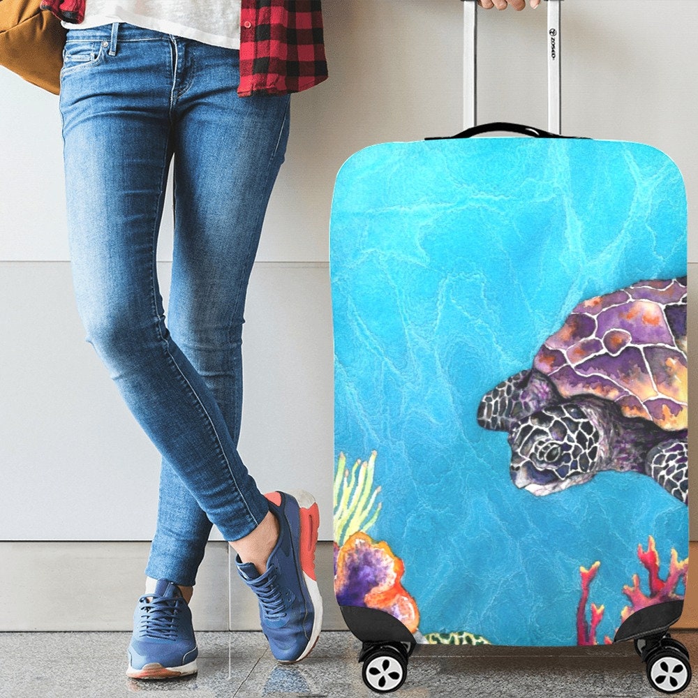 Sea Turtle Luggage Cover - Wildlife Suitcase Protector - Luggage Wrap