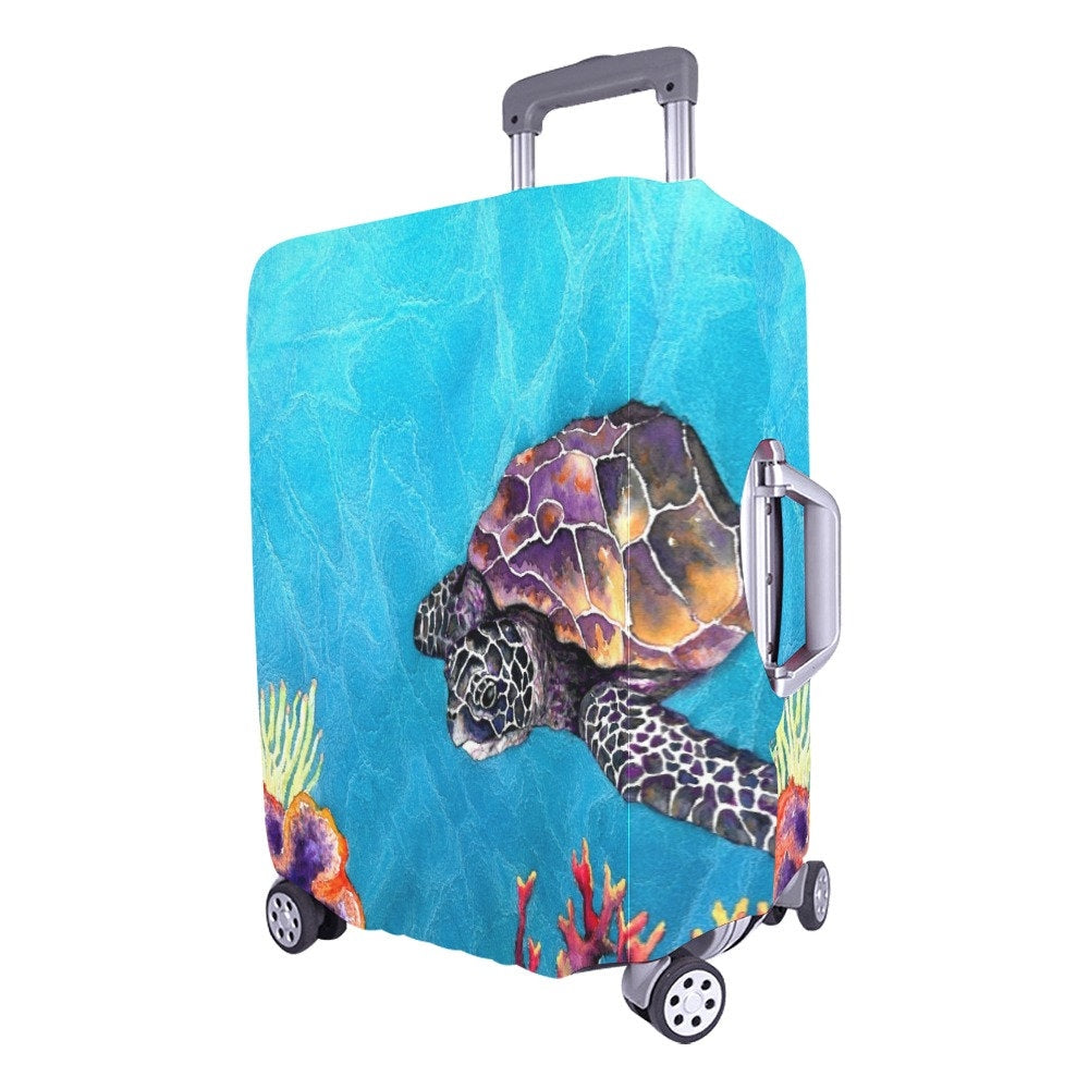 Sea Turtle Luggage Cover - Wildlife Suitcase Protector - Luggage Wrap