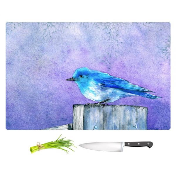 Bluebird Bliss Glass Cutting Board - Wildlife Chopping Board - Artistic Kitchen Decor