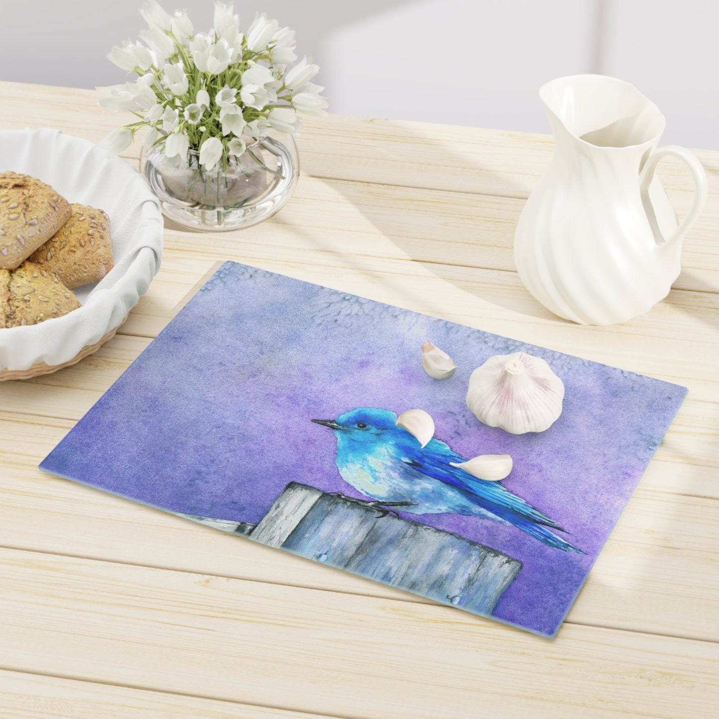 Bluebird Bliss Glass Cutting Board