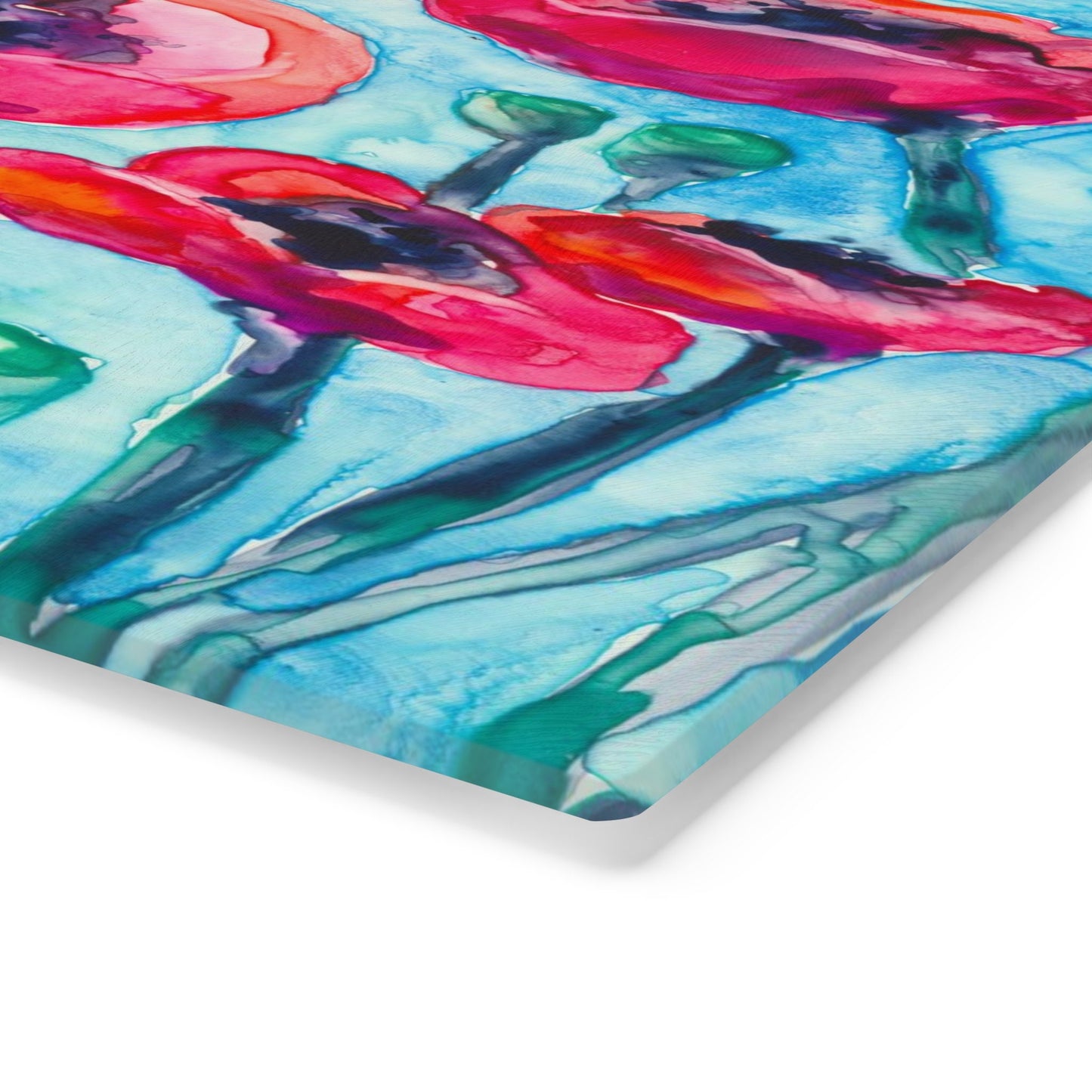 Poppy Sky Glass Cutting Board - Floral Chopping Board - Artistic Kitchen Decor